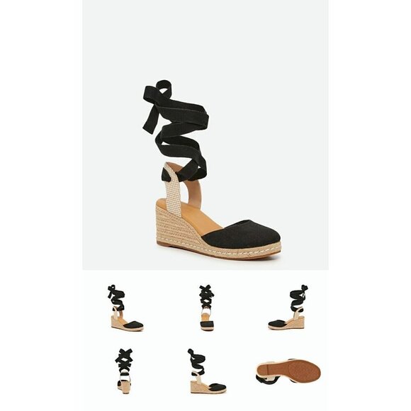 NWB Kelly & Katie KK-Goldie Lace Up  Espadrile Wedge BLACK Sandals Size 8M - Picture 2 of 10